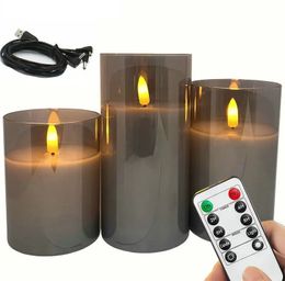 USB Rechargeable Led Pillar Candle Set Flameless Remote controlled w/Timer LED Flickering 3D Wick Paraffin Wax table decorative 240417