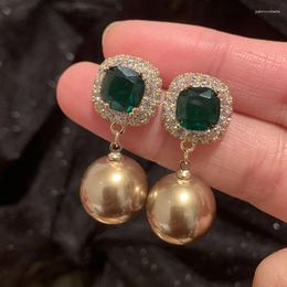 Dangle Earrings Green Pearl Vintage Elegant Sweet Champagne Coffee Eardrop