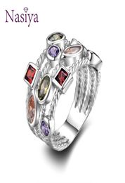Nasiya 100 Genuine Silver 925 Jewellery Rings For Women Multiple Colourful Gemstones Wedding Ring Luxury Jewellery Engagement Gift V1983462007