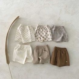 Shorts Vintage Pliad/dot Baby Boys Shorts Summer Cosy Cotton Breathable 3 Pockets Design Kids Short Pants Children Short Baby Bloomers H240425