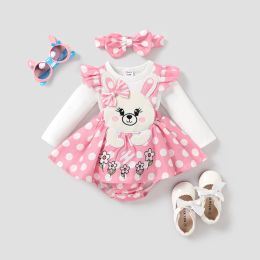 One-Pieces PatPat Baby Girl Rabbit Pattern Ruffle Long Sleeve Romper rabbit Casual/Outdoor Suitable for Autumn Season Comfortabl