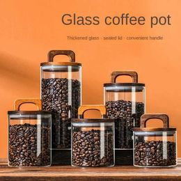 Storage Bottles Jars 800-2100ml wooden glass jar 1 airtight food container coffee bean kitchen storage bottle sealed floor large set H240425