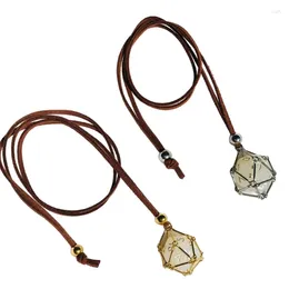 Pendant Necklaces Crystal Holder Cage Necklace Adjustable Stone Net Metal Bamboo Chains