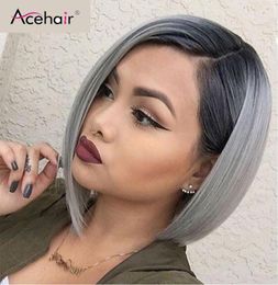 Acehair Ombre 1b grey Bob Wig 13x4 Short Bob Wigs Brazilian Straiight Lace Front Human Hair Wig Remy Hair For Black Woman4171889