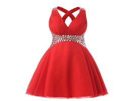 Short Red Prom Dresses 2017 Crystals Beaded Pleated Cheap Teens Homecoming Party Dress 8th Grade Graduation Dress Gowns Real Po8154875