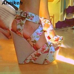 Dress Shoes Women Wedges Sandals Summer Platform High Heels Ankle Strap Designer Silk Print Footwear Pumps H240425