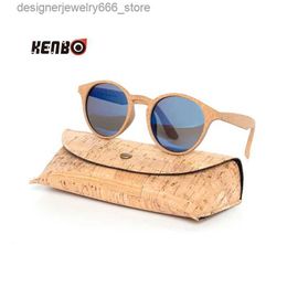 Sunglasses Kenbo High Quality Round Wood Bamboo Grain Polarized Sunglasses With Case Fashion Women Man Shades Wooden Sunglasses Q240425