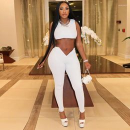 Women's Two Piece Pants CUTENOVA Casual Rib White 2 Set Women Concise O-Neck Crop Tank Tops And V-Shape Waist Matching 2024 Summer TracKsuit