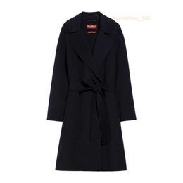 Designer Coats Cashmere Coats Luxury Coats MAX Maras Womens Black Cashmere Wool Blended Casual Tunic Hooded Coat