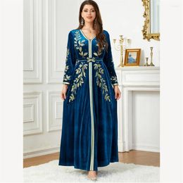 Ethnic Clothing Dubai Abaya Velvet Embroidery Autumn Winter Warm Women Muslim Maxi Dress Turkey Arabic Kaftan Party Morocco Gown Gowns