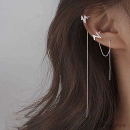 Charm Fashion Design Silver Colour Zircon Long Ear Wire Chain Earrings Wave Heartbeat Ear Cuff Clip On Earring for Women Girl Gift