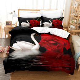 sets Swan Rose Queen Bedding Set Duvet Cover Set Bedding Digital Printing Bed Linen King Size Duvet Cover Set Bedding Set