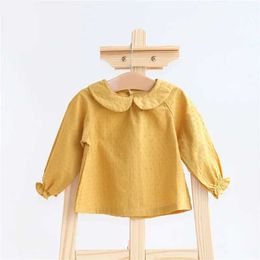 Kids Shirts 0-3t Spring New Infant Blouses Baby Girl Solid Puff Sleeve Shirts Cotton Infant Long Sleeve T Shirts Toddler Casual Lapel Tops H240425