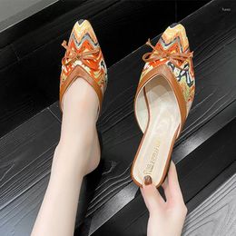 Slippers Autumn Trend Low Heels Casual Bow Mules Shoes 2024 Dress Slingback Flip Flops Fashion Sandals Walking Slides