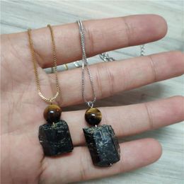 Pendants Natural Black Tourmaline Stone Chakra Powerful Calm Energy Healing Pendant Gold Silver Dainty Chain 18inch Choker Necklace