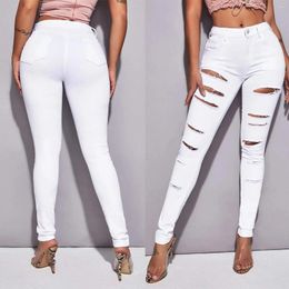 Women's Jeans Summer High Waisted With Elastic Holes And Small Leg Denim Tight Cropped Pants M--2XL