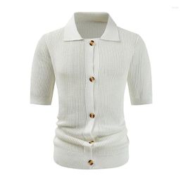 Men's Casual Shirts Summer Short Sleeve Lapel Button Cardigan Tops Business Knitted Male Fashion Solid Polo Men Clothing