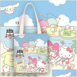 Handbags Girls Kawaii Kuromi Cinnamoroll Double Sides Print Zipper Canvas Handbag Girl Student Lovely Accessories Bags Big Capacity Dr Otdtu