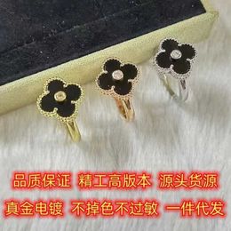 Luxury ring for couples nondefrmation Seiko High Original S925 Pure Silver Fashion 18K Gold Black Agate Clover with common vnain cilereft arrplse
