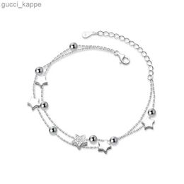 Chain 925 Sterling Silver Double Layer Zircon Star Round Bead Charm Bracelet Bangle For Women Elegant Jewellery Pulseras