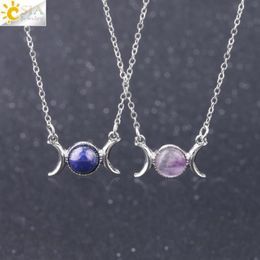 CSJA Women Wicca Triple Moon Goddess Gems Stone Pendant Necklace Girl Healing Crystal Natural Gemstone Clavicle Necklaces Wholesal4534819