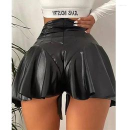 Skirts Sexy PU Pleated Leather Mini Skirt For Women Black High Waist Fold Fashion Party Clubwear Summer 2024