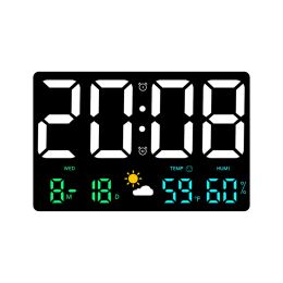 Clocks HighDefinition LargeScreen Wall Clock Temperature and Humidity Display Weather Clock MultiFunction Colour Digital Alarm Clock