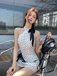 Casual Dresses Gentle Style Short Dress Women Classic Polka Dot Print 2024 Summer Elegant Sleeveless Slim Party