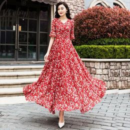 Party Dresses Boho Style Beach Maxi Dress For Women Casual Floral Summer Half-Sleeve Chiffon Plus Size Loose Ruffles A-Line Vestidos