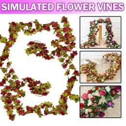 Decorative Flowers Creative Artificial Garland Silk Flower Leaves Rose Decoration Wedding Party Garden Home Rattan Decor