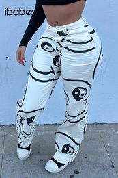 Women's Pants White Stripes Printed Women Straight Zipper Casual Trousers 2024 Summer Streetwear Sweat Fitness Workout Capris