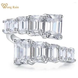 Cluster Rings Wong Rain 925 Sterling Silver Emerald Cut Lab White Sapphire Gemstone Wedding Fine Jewelry Open Adjustable Ring Wholesale