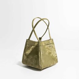 Style Chinese Satin Cowhide Bucket Bag Simple and Versatile for Commuting with a Textured Crossbody Genuine Leather Shoulder Sier Colour