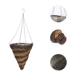 Vases Hanging Chain Square Cone Basket Retro Decor Gardening Flower Wicker Pot Rattan Plants Home Flowerpot Planter