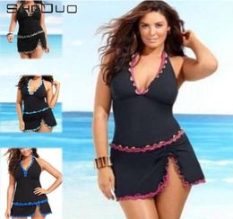 Halter Swimwear Dress Women Push Up Set Swimsuit Skirt Beachwear Swimwear 2017 Bathing Suit Tankini Plus Size8630454