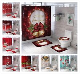 Christmas Shower Curtain Set With Bath Mats Pedestal Rug Toilet Cover Waterproof Polyester Bath Curtains Home el Bathroom Decor3258915