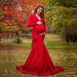 Maternity Dresses Maternity Elegant Fitted Gown Deep V Neck Long Sleeve Pregnant Women Photoshoot Photography Dress Baby Shower Photoshoot