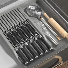 Storage Knife Block Holder 11 Slots Cutlery Drawer Organiser Tray Utensil Rack Universal Knife Storage Stand Kitchen Organiser