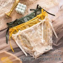 Briefs Panties The new lace-up sexy lace lightweight non-lace triangle waist micro transparent womens panties Y240425