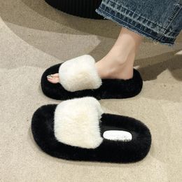 Slippers Mao For Women 2024 Style Outwear Simple And Fashionable Home Warm Winter Casual Thick Sole Flat Bottom