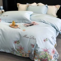 sets Pastoral Style Flower Embroidery Egyptian Cotton Bedding Set Duvet Cover Bed Sheet Linen Pillowcases Mattress Cover 180x200 CM
