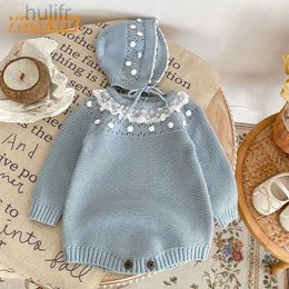 Rompers Kids Baby Girls Long Sleeve Solid Color Knit Jumpsuit Spring Infant Baby Girls Clothes Newborn Baby Girls Lace Rompers 0-3Yrs d240425