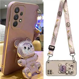 Cell Phone Cases Quicksand Bear Holder Lanyard Phone Case For Samsung Galaxy A32 4G 5G A10 A21S A20S A10 A12 A13 A14 A750 A23 Strap Stand Cover 240423