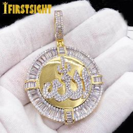 Iced Out Silver Colour Round Muslims Necklace Pave Zircon Rectangle CZ Pendant Women Men Hip Hop Jewellery 240403