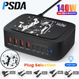 Chargers PSDA 3D UV 140W 8Port Multi USB Charger QC3.0 PPS USB C Fast Charger Station For MacBook Laptop Pro Phone Iphone 14 13 Samsung