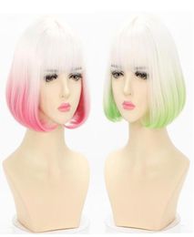 Other Event Party Supplies Gradient White Pink Wig Harajuku Cool Hair Green Brown Short Straight Kawaii Lolita Adult Chic Girls 2041704