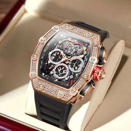 Novo Onola Full Diamond Multi Funcional Moda Água de Quartz Men's Watch Silicone Tape Watch