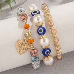 Beaded Bohemian Tree of Life Heart Charm Bracelet Set For Women Evil Eye Stone Beads Chain Bangle Female Boho Fashion Jewellery