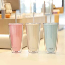 Tumblers 750ml Double-Layer Plastic Straw Cups With Lids Bpa Free Water Bottle For Drinking Tea Coffee Mug Juice Milk Cup Drinkware H240425