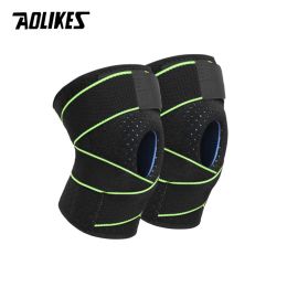 Safety AOLIKES 1 Pair Knee Support Coolfit Quick dry Silica gel 4 Springs Stabilizer Sports KneePad Baketball Football Knee Protector